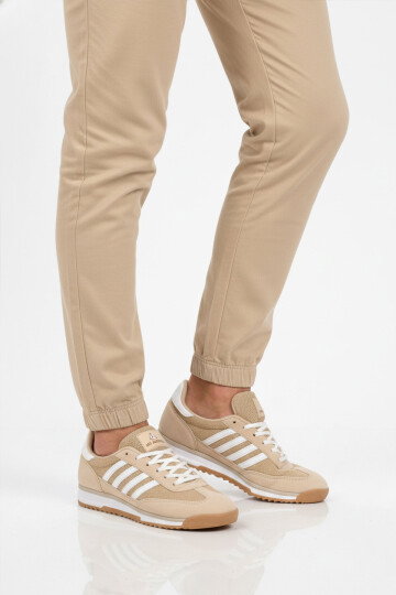 Bej Bağcıklı Kaymaz Erkek Spor Ayakkabı 2377 M