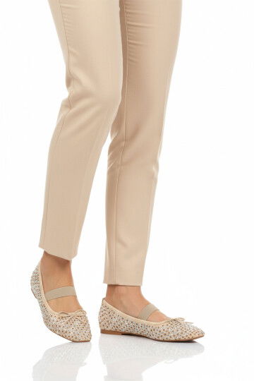 Bej Geniş Kalıp Hafif Esnek Kadın Taş İşlemeli Babet 681149 Z