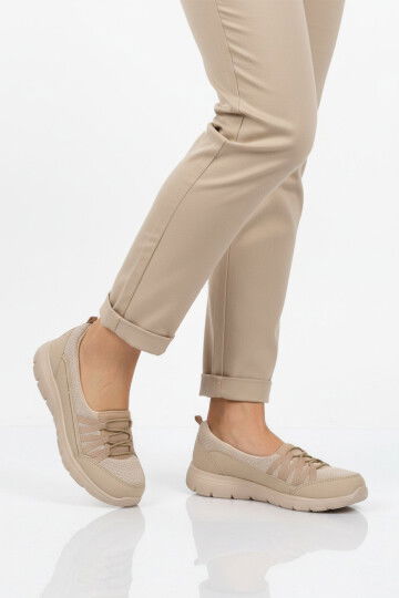 Bej Fileli Hafif Esnek Kadın Günlük Yürüyüş ve Spor Ayakkabı Bst-1009 G