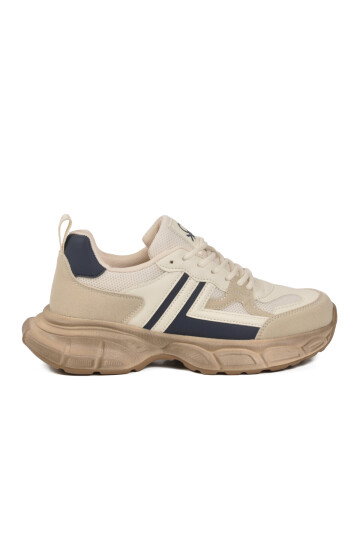 Bej Fileli Hafif Bağcıklı Unisex Spor Ayakkabı BNI-10280 G