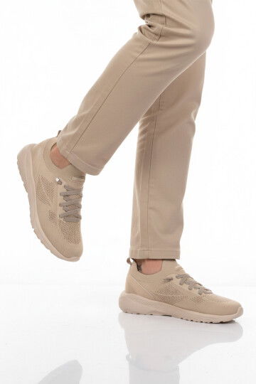 Bej Fileli Hafif Esnek Bağcıklı Erkek Spor Ayakkabı Bst-646 M