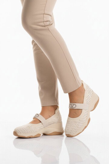 Bej Anorak Bantlı Taş İşlemeli Kadın Casual Ayakkabı 26Y305 G