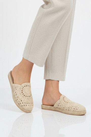 Bej Örme Hafif İnce Taban Kadın Günlük Terlik 473134 Z