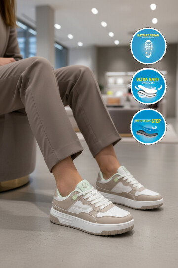 Beyaz Gri Hafızalı Taban Unisex Spor Ayakkabı BNI-11509 G
