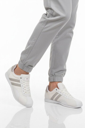 Beyaz Gümüş Bağcıklı Hafif Erkek Spor Ayakkabı 2001 Tares M