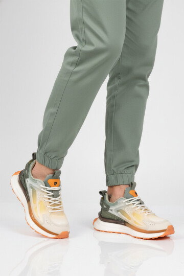 Beyaz Haki Fileli Hafif Esnek Hafızalı Taban Unisex Spor Ayakkabı PCI-10106 G