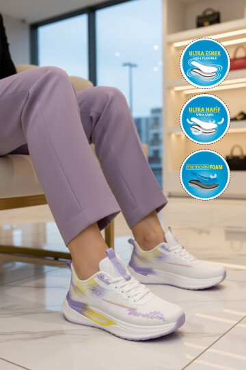 Beyaz Fileli Hafif Hafızalı Taban Kadın Spor Ayakkabı BNI-11496 G