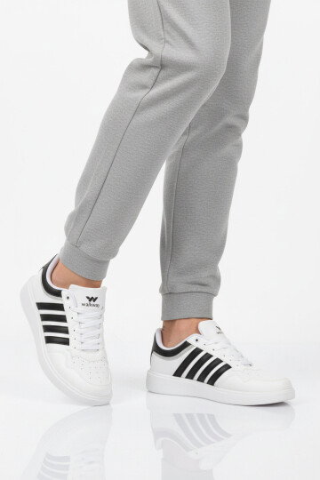 Beyaz Siyah Hafif Bağcıklı Erkek Spor Ayakkabı Pori 2079 M