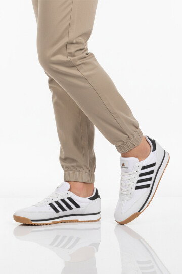 Beyaz Siyah Bağcıklı Kaymaz Erkek Spor Ayakkabı 2377 M