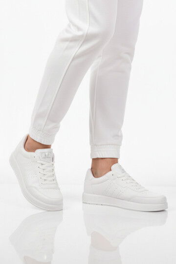 Beyaz Büyük Numara Bağcıklı Cilt Erkek Spor Ayakkabı 158 M