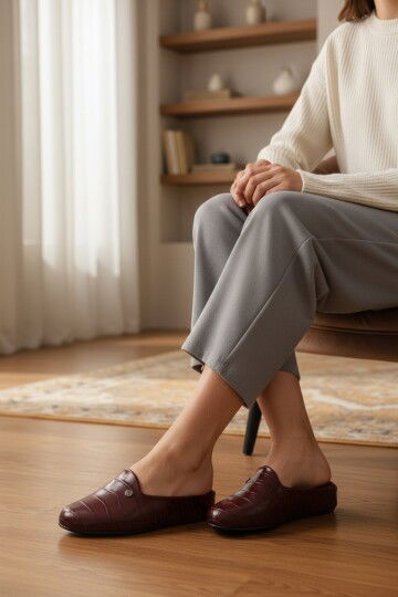 Bordo Hafif Önü Kapalı Kadın Ev Terliği PC-55373 Z