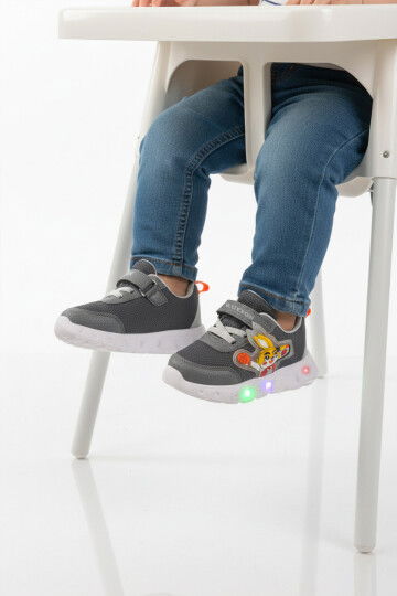 Füme Cırtlı Işıklı Fileli Hafif Bebek Spor Ayakkabı 1015 B