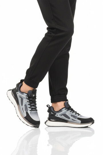 Gri Siyah Fileli Hafif Esnek Erkek Spor Ayakkabı PCI-10105 M