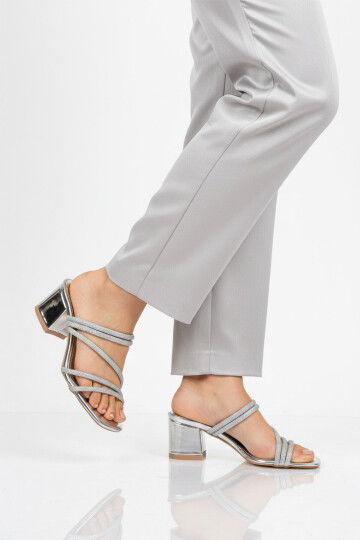 Gümüş Taşlı Özel Gün Davet Kadın Topuklu Abiye Ayakkabı 643332 Z