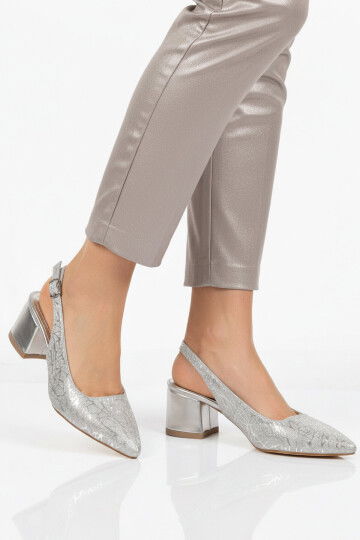Gümüş Simli Topuklu Kadın Abiye Ayakkabı 417688 Z