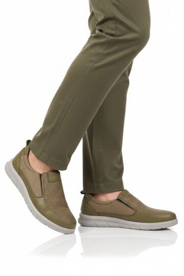 Premium Haki Hakiki Deri Anatomik Erkek Casual Ayakkabı 3704 M