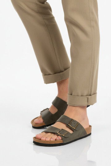 Haki Çift Bantlı Hafif Günlük Erkek Terlik PC-7543 M