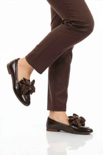 Kahve Hafif Fiyonk Kurdeleli Kadın Babet Ayakkabı 572485 Z