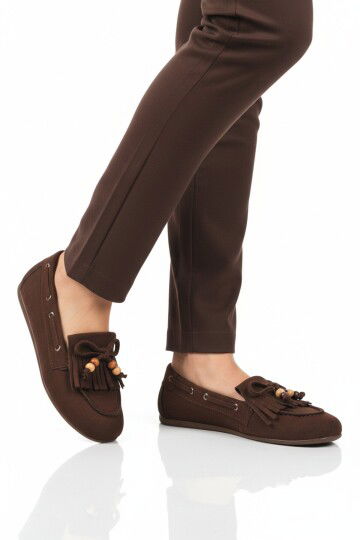 Kahve Süet Hafif Esnek Kadın Babet Ayakkabı 572488 Z