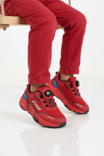 Kırmızı Misina Bağcıklı Fileli Hafif Erkek Çocuk Spor Ayakkabı 2036 F