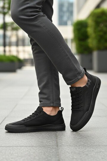Kömür Bağcıklı Esnek Hafif Rahat Tabanlı Keten Erkek Casual Yürüyüş Ayakkabı Sneaker 26Y510-12