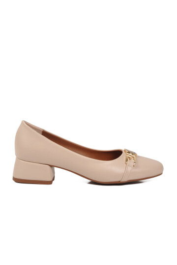 Krem Hafif Kadın Kısa Topuklu Ayakkabı PC-55128 Z