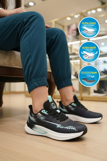 Lacivert Fileli Hafif Hafızalı Taban Kadın Spor Ayakkabı BNI-11496 G