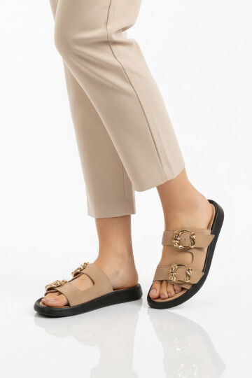 Nude Çift Bantlı Hafif Kadın Günlük Terlik 513086 Z