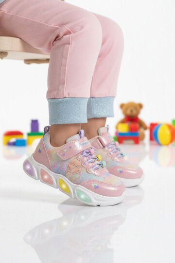 Pembe Cırtlı Işıklı Hafif Kız Çocuk Spor Ayakkabı 1998 P