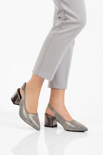 Platin Simli Topuklu Kadın Abiye Ayakkabı 417688 Z