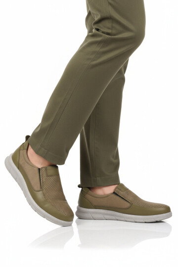 Premium Haki Hakiki Deri Anatomik Erkek Casual Ayakkabı 3704 M