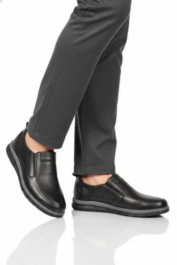 Premium Siyah Hakiki Deri Anatomik Erkek Casual Ayakkabı 3704 M