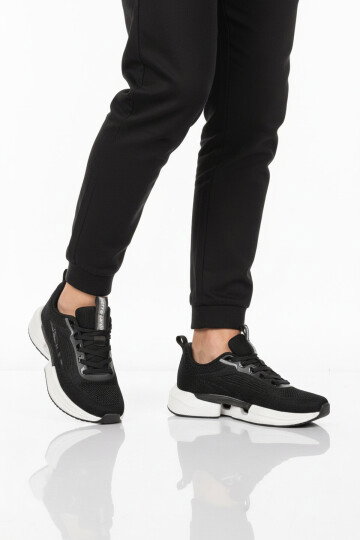 Siyah Beyaz Hafızalı Taban Fileli Hafif Esnek Erkek Spor Ayakkabı PCI-10033 M