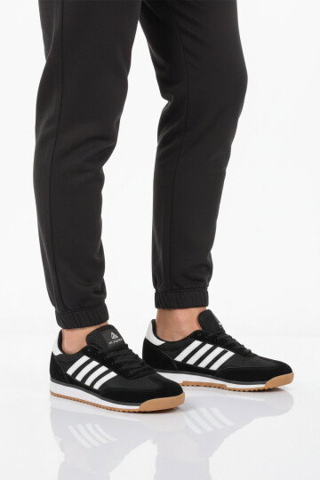 Siyah Beyaz Bağcıklı Kaymaz Erkek Spor Ayakkabı 2377 M