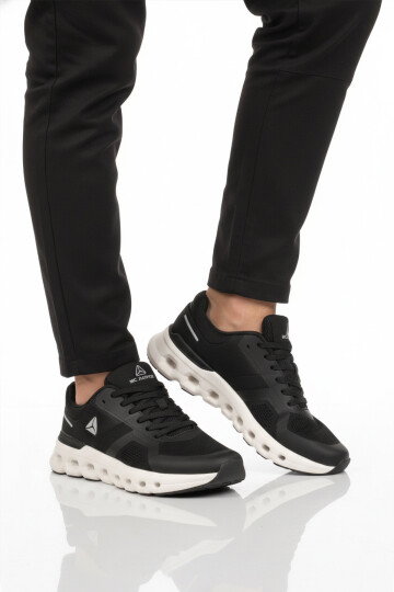 Siyah Beyaz Fileli Hafif Esnek Erkek Spor Ayakkabı 5006 M