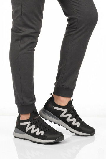 Siyah Beyaz Fileli Hafif Esnek Bağcıklı Erkek Spor Ayakkabı Bst-650 M