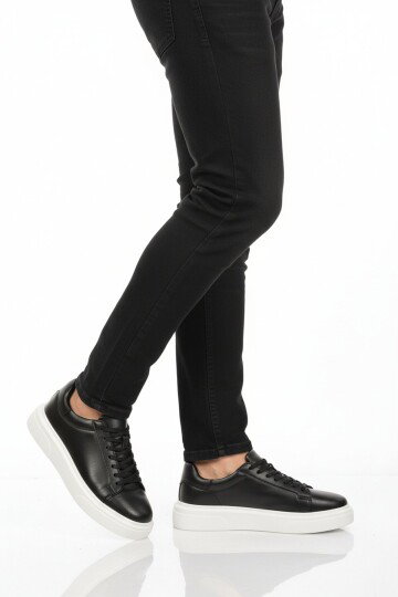 Siyah Beyaz Bağcıklı Hafif Esnek Erkek Casual Ayakkabı 554 M