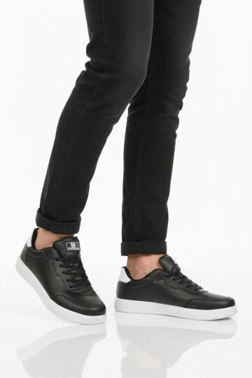 Siyah Beyaz Büyük Numara Bağcıklı Cilt Erkek Spor Ayakkabı 158 M