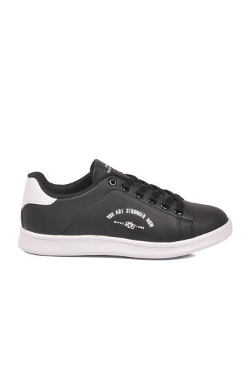 Siyah Beyaz Cilt Bağcıklı Hafif Unisex Sneaker Bst-1002 G
