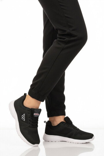 Siyah Beyaz Fileli Hafif Bağcıklı Esnek Unisex Spor Ayakkabı 020 G
