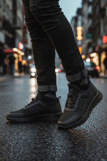 Black Lightweight Flexible Lock Lace-Up Mens Sneakers Nans 6006 M