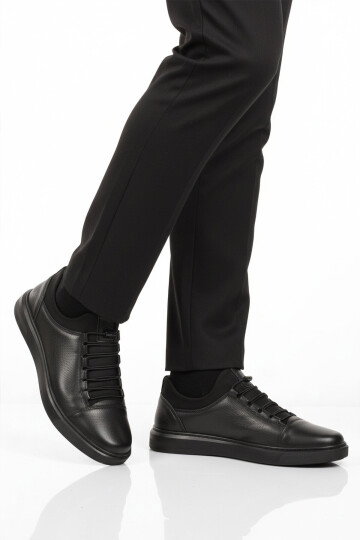 Siyah Hakiki Deri Ortopedik Erkek Casual Ayakkabı 422 M