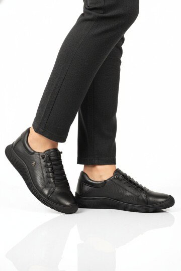 Siyah Hakiki Deri Ortopedik Kadın Casual Ayakkabı 5605 Z