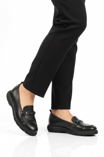 Siyah Hakiki Deri Kadın Casual Ayakkabı Premium 44332 Z