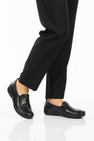 Premium Siyah Hakiki Deri Anatomik Kadın Casual Ayakkabı 44404 Z