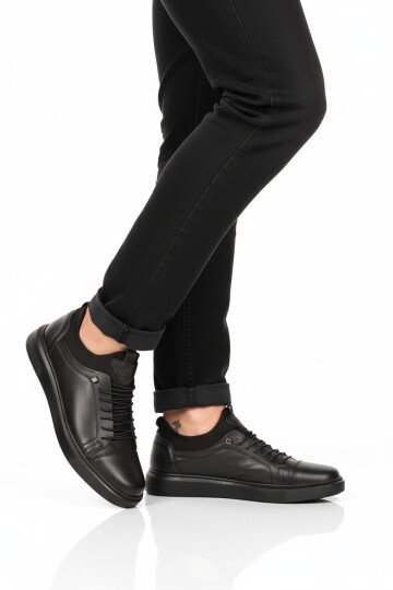Siyah Hakiki Deri Ortopedik Erkek Casual Ayakkabı 818 M
