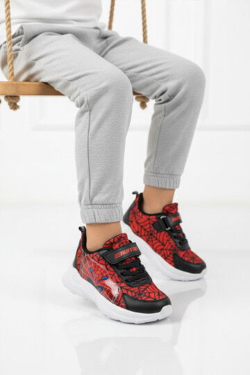 Black Red Mesh Velcro Boys Sneakers Ruffon P