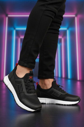 Black Red Light Flexible Lock Lace-Up Mens Sneakers Nans 6006 M