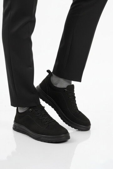 Siyah Nubuk Hakiki Deri Erkek Casual Ayakkabı 138 M