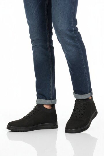 Siyah Nubuk Hakiki Deri İçi Kürklü Kaymaz Erkek Bot 727 M